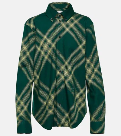 Burberry Checked Wool Shirt In Green