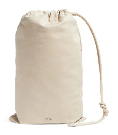 Zegna Oasi Linen-leather Backpack In Blue