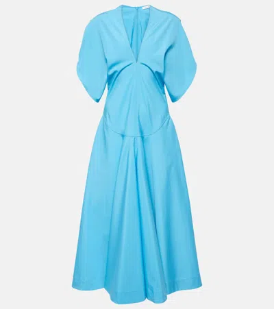 Ferragamo Cotton Poplin Midi Dress In Blue