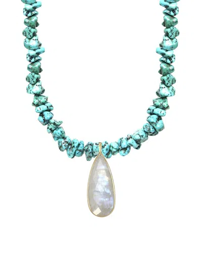 Liv Oliver 18k 0.50 Ct. Tw. Turquoise & Pearl Necklace In Blue
