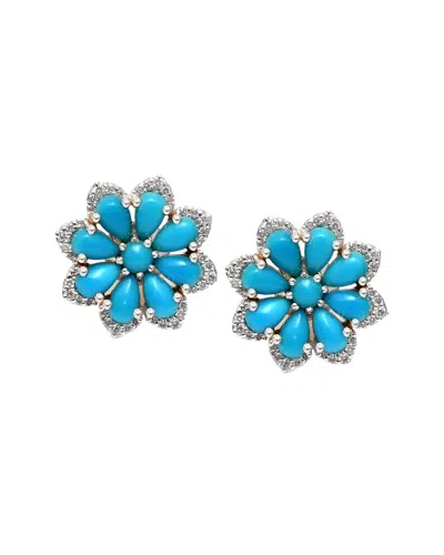 Liv Oliver Silver 12.75 Ct. Tw. Turquoise Cz Floral Studs In Blue