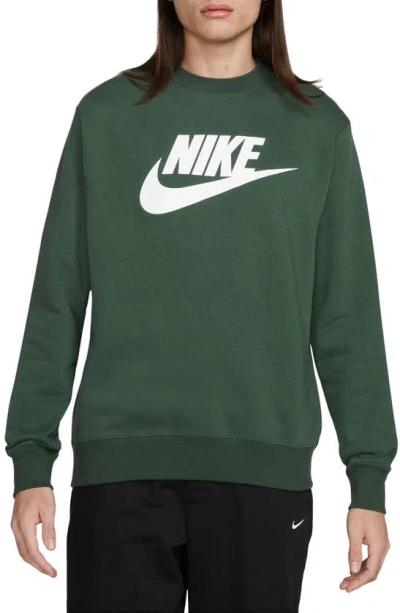 Nike Men's Sportswear Club Fleece Graphic Crewneck Sweatshirt In Fir/ White