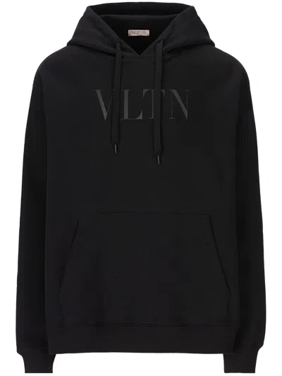 Valentino Cotton Sweatshirt With Hood And Vltn Print In Black