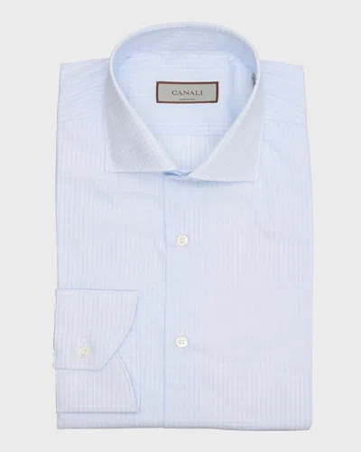 Canali Men's Small Check Dress Shirt In Lt Blue