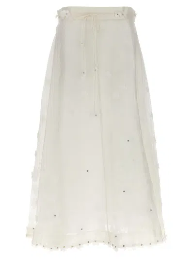 Zimmermann Matchmaker Lift Off Linen-silk Midi Skirt In White