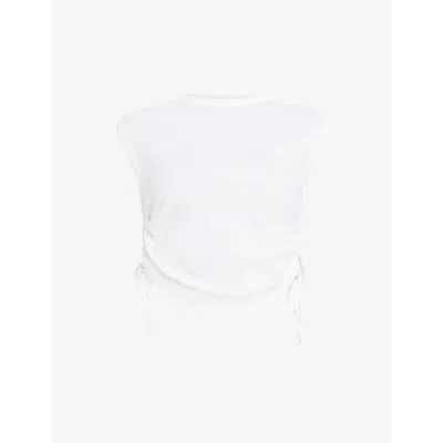 Allsaints Womens Chalk White Sonny Logo-print Side-tie Organic-cotton Tank