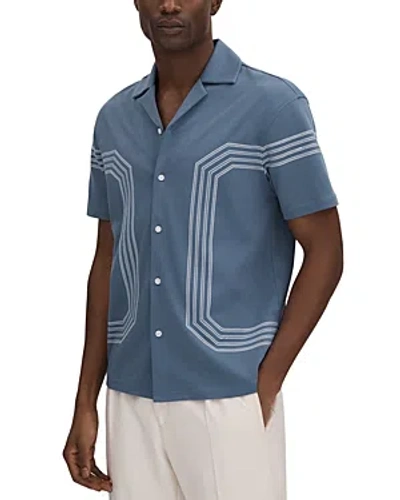 Reiss Arlington - Airforce Blue Mercerised Cotton Embroidered Shirt, Xxl