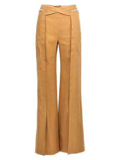 Alberta Ferretti Twill Flare Pants In Beige