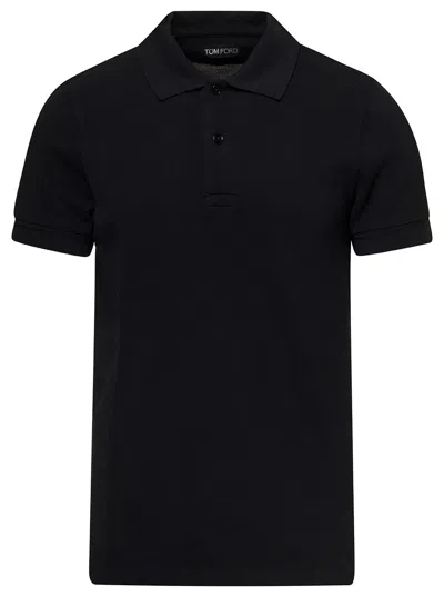 Tom Ford Black Short-sleeves Polo In Cotton Piquet Jersey Man
