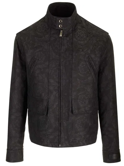 Versace Jacquard Blouson In Black