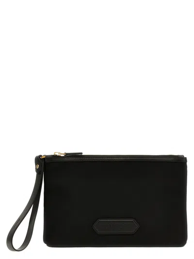 Tom Ford Logo Nylon Clutch In Black