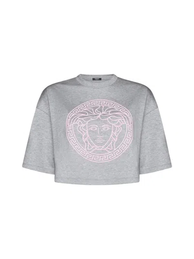 Versace T-shirt In Gray Melange+pale Pink