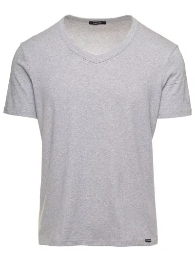 Tom Ford Mans Cotton V-neck T-shirt In Grey