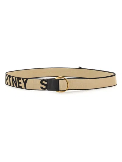 Stella Mccartney Belt With Logo Pattern In Neutrals/black