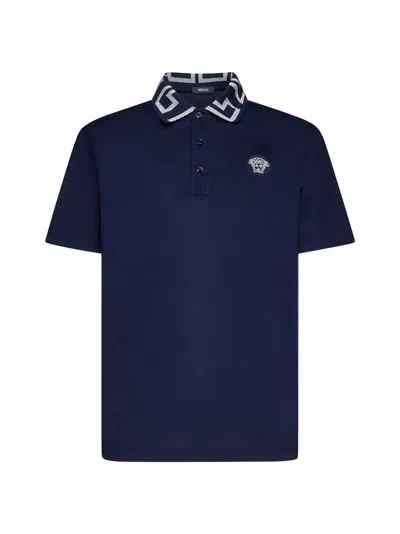 Versace Polo Shirt In Navy Blue
