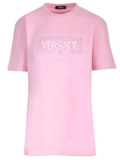 Versace Embroidered Baroque T-shirt In Rose