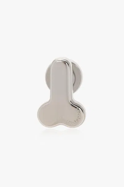 Jw Anderson Penis Embellished Stud Earring In Silver