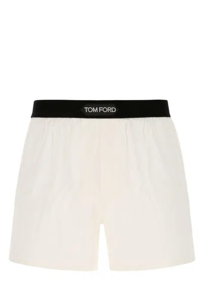 Tom Ford Ivory Stretch Silk Boxer In White