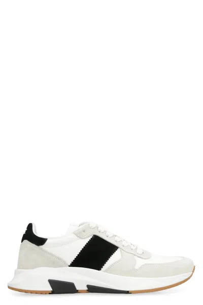 Tom Ford Leather And Fabric Low-top Trainers In White/black