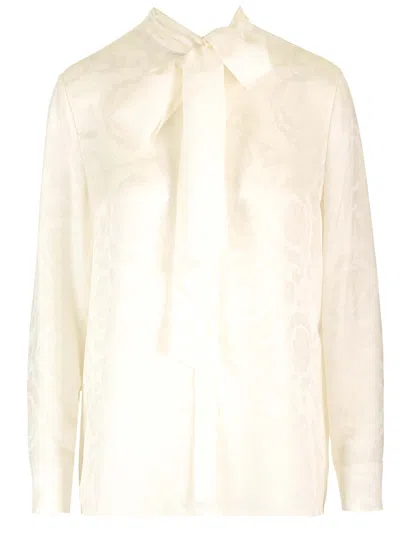 Versace Ivory Silk Lavalier Shirt In White