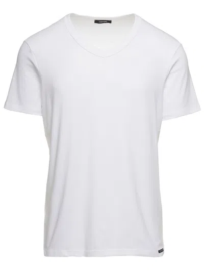 Tom Ford V Neck T-shirt In Cotton White Man