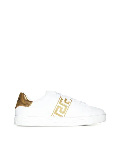 Versace Sneakers In White+gold