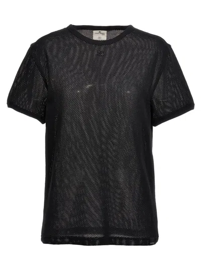 Courrèges Mesh T-shirt Logo Patch In Negro