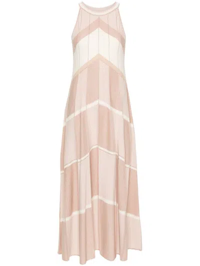 D.exterior Long Knitted Dress In Rosa E Beige