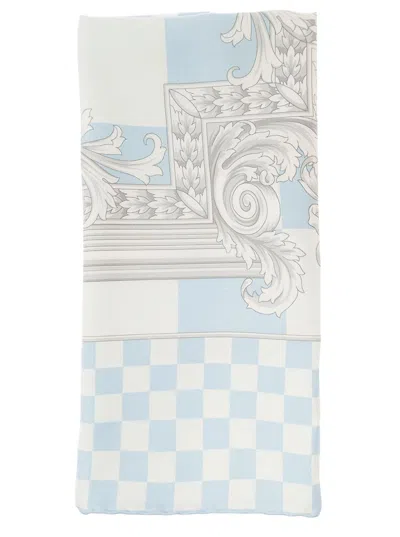 Versace Light Blue Scarf With Nautic Baroque Print In Silk Twill Man