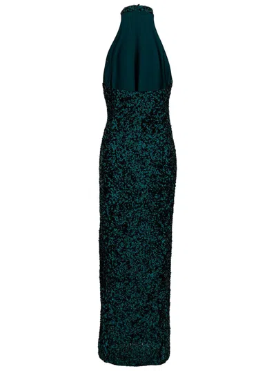 Rotate Birger Christensen Long Green Halterneck Dress With All-over Paillettes In Recycled Fabric Woman