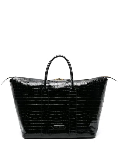 Tom Ford Embossed-crocodile Leather Holdall Bag In Black
