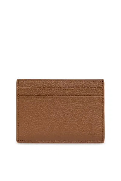 Saint Laurent Men's Cassandre Shadow Card Case In Grained Leather In Fox