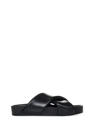 Jil Sander Crossover-strap Leather Sandals In Black