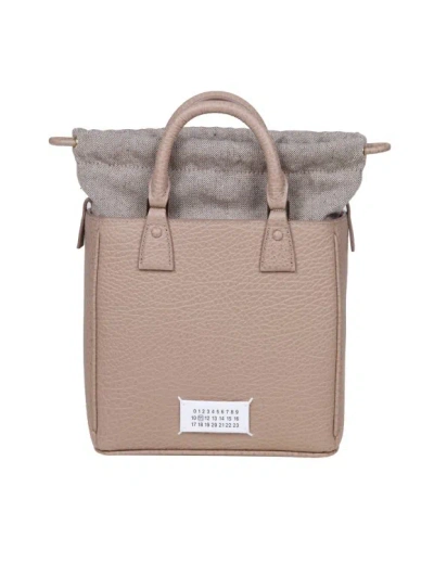 Maison Margiela 5c Tote Vertical Bag In Beige Leather In Beis