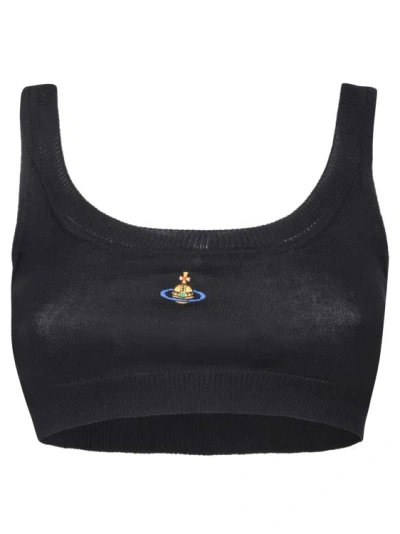Vivienne Westwood Orb-embroidered Cotton Cropped Top In Black