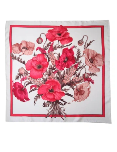 Ferragamo Silk Scarf With Poppy Fantasy In White