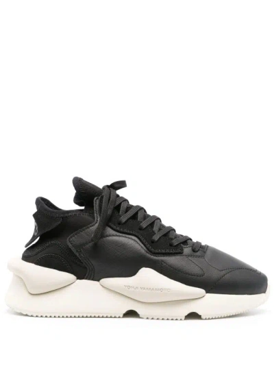 Y-3 Black And White Leather Kaiwa Sneakers