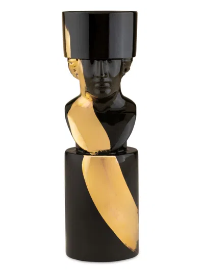 Ginori 1735 Lcdc Letterator Porcelain Candle Holder In Charcoal Gold