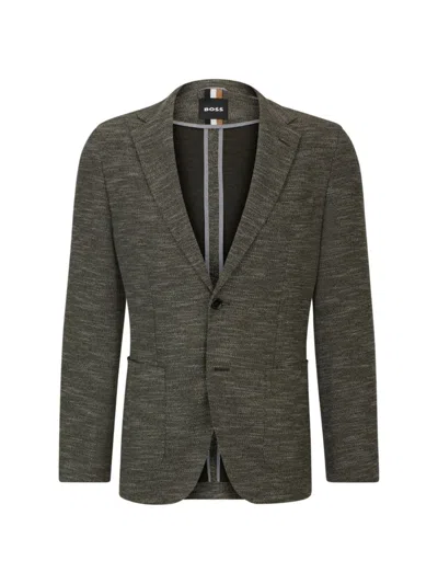 Hugo Boss Regular-fit Jacket In Micro-patterned Stretch Jersey In Dark Green