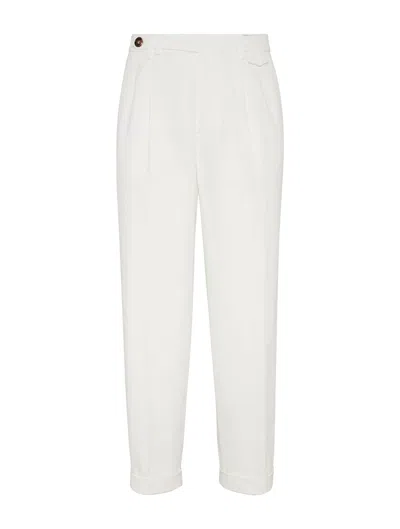 Brunello Cucinelli Chinos With Pleats In Nude & Neutrals