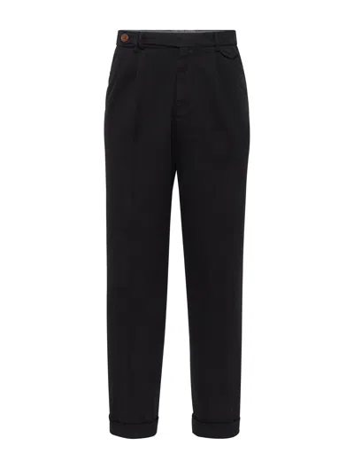 Brunello Cucinelli Pleated Cotton Chinos In Black