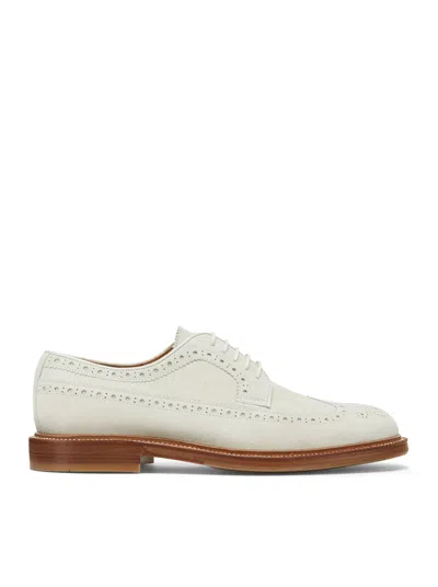 Brunello Cucinelli Perforated-embellished Suede Derby Shoes In Nude & Neutrals