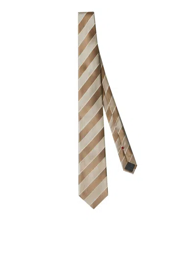 Brunello Cucinelli Striped Silk Tie In Nude & Neutrals