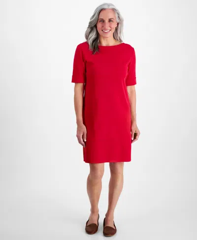 Style & Co Petite Boat-neck Knit Dress, Created For Macy's In Gumball Red