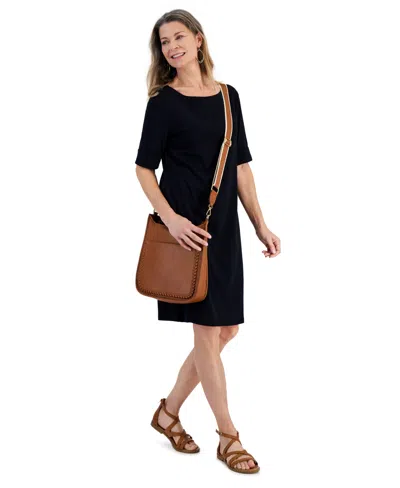 Style & Co Petite Boat-neck Knit Dress, Created For Macy's In Deep Black