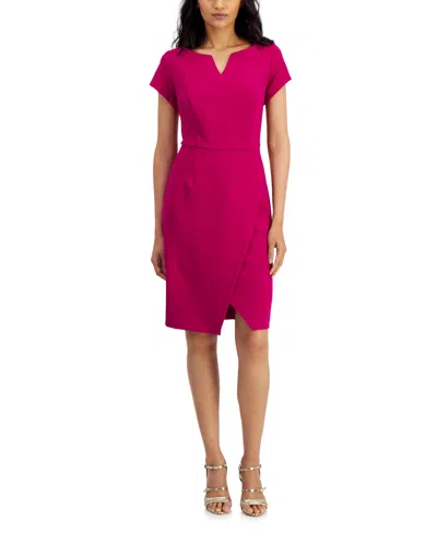 Connected Women's Faux-wrap Sheath Dress In Fuschia