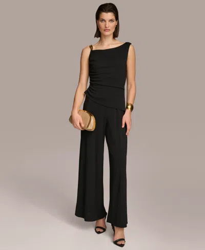 Donna Karan Women's Hardware-strap Ruched Jumpsuit In Black