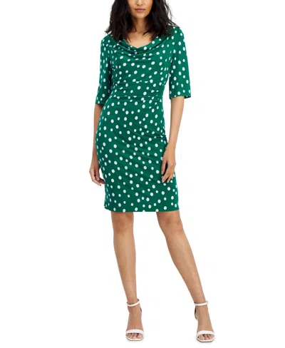 Connected Women's Polka-dot Drape-neck Sheath Dress In Bright Grn