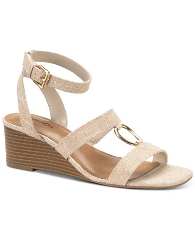 Style & Co Women's Lourizzaa Ankle-strap Wedge Sandals, Created For Macy's In Natural Linen