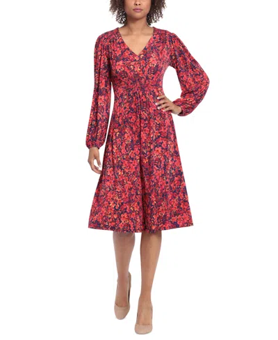 London Times Women's Floral-print Fit & Flare Dress In Navy,red